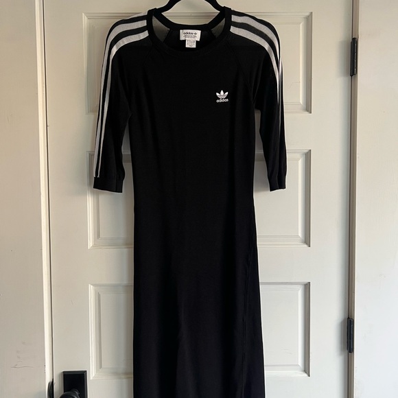 Adidas Black Midi Dress with Stripes - Picture 1 of 1